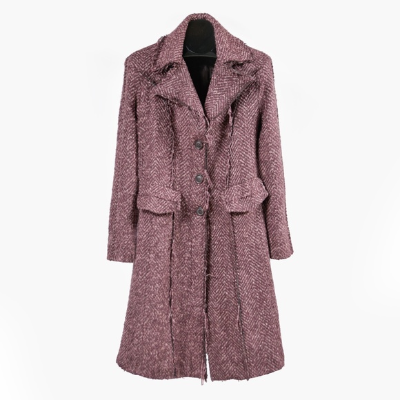 RINASCEMENTO Boho-Chic Frayed Seams Tweed Coat - Picture 1 of 7